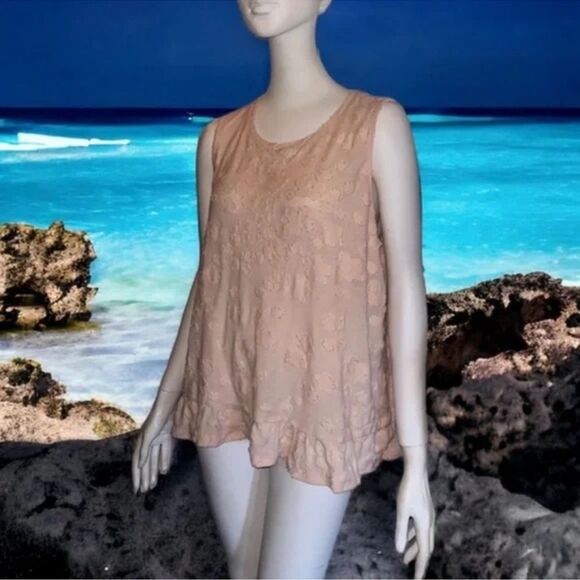 Michael Kors Top Pastel Pink Semi Sheer Textured Floral Cami/Tank Women’s XL EUC - Picture 13 of 16